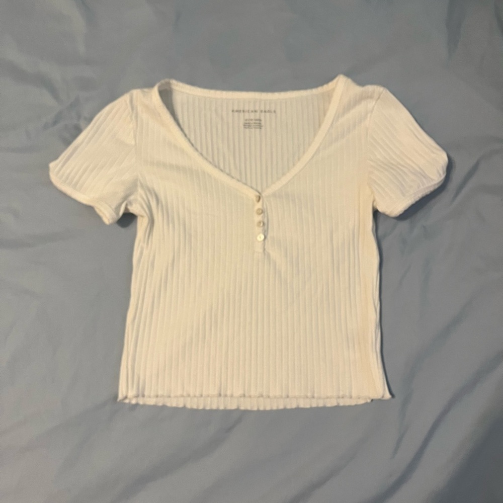 White Ribbed Button-Up Women's Top